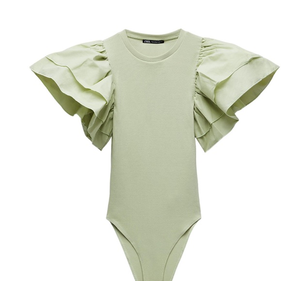 Zara Ruffled Sleeve Bodysuit - Light Green - Picture 1 of 3